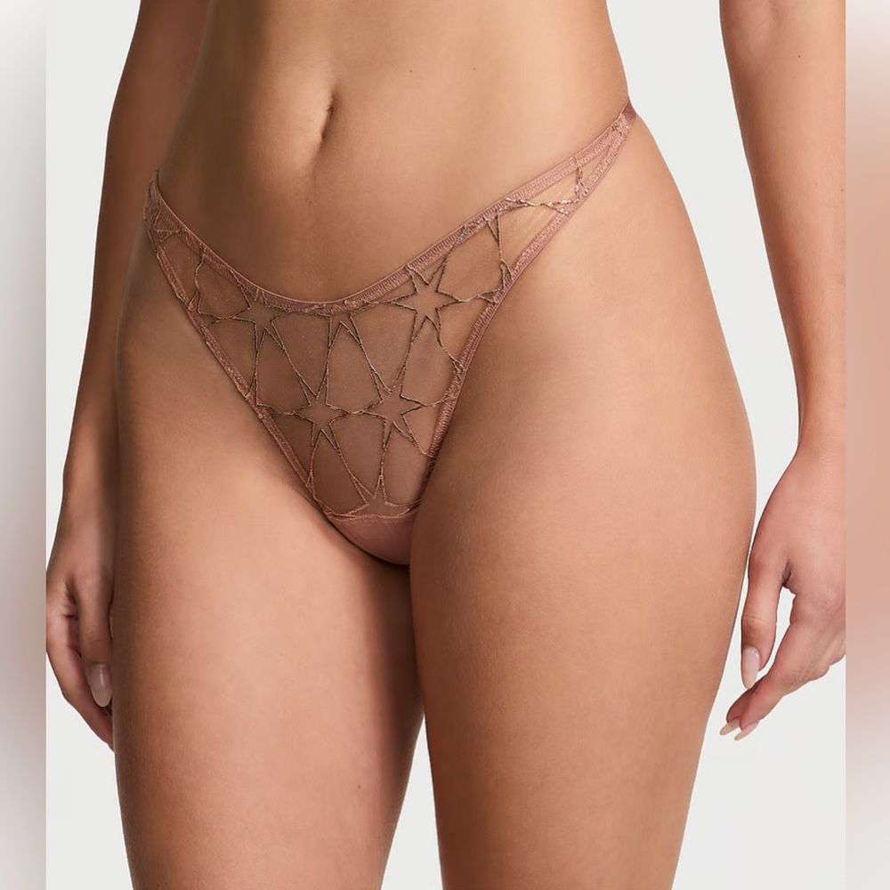 NWT Victoria’s Secret Stardust Embroidery HighLeg VString Panty Rose Gold
